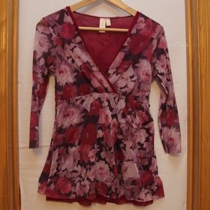 FREE with Bundle Semi Sheer Floral Pattern babydoll style shirt